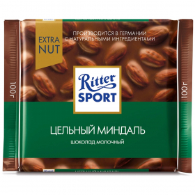 Шоколад молочный с цельным миндалем Ritter SPORT 100 гр. 